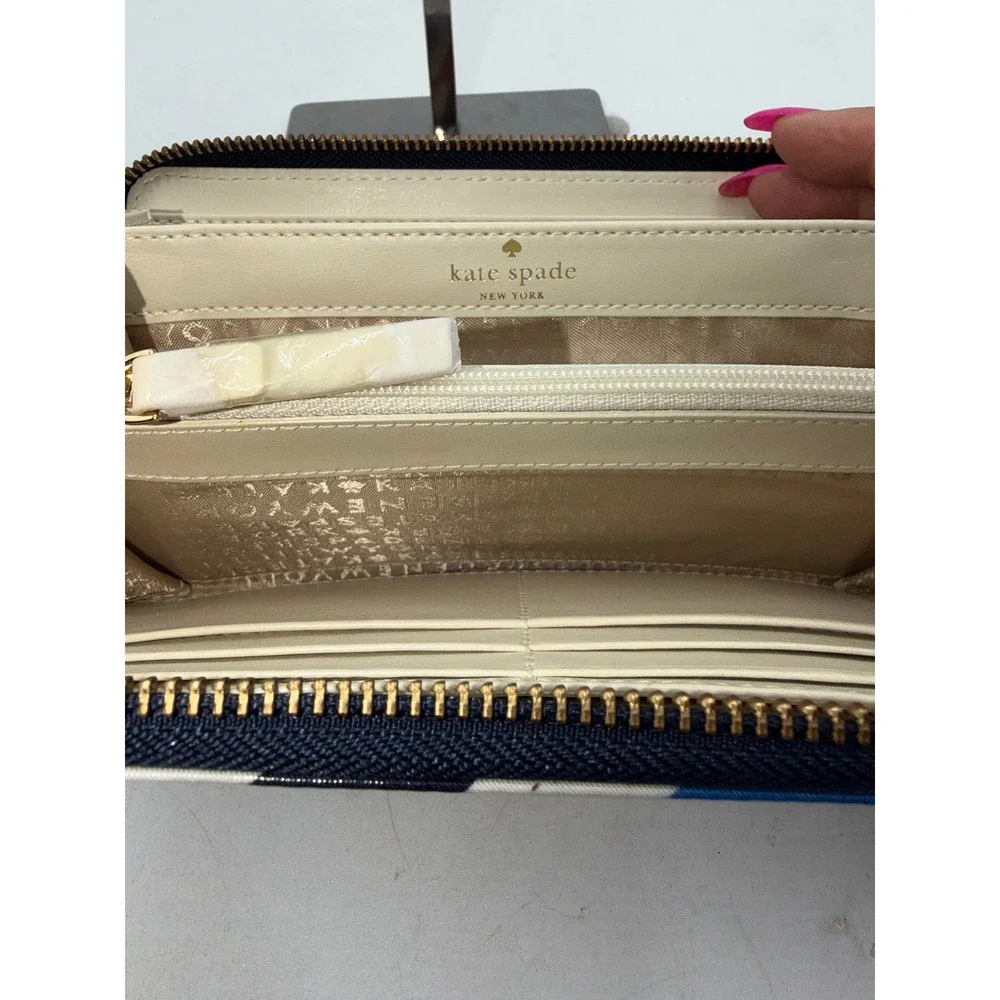 Kate Spade Neda Daycation Zip Around Wallet Red White Blue Stripe WLRU1182 NEW